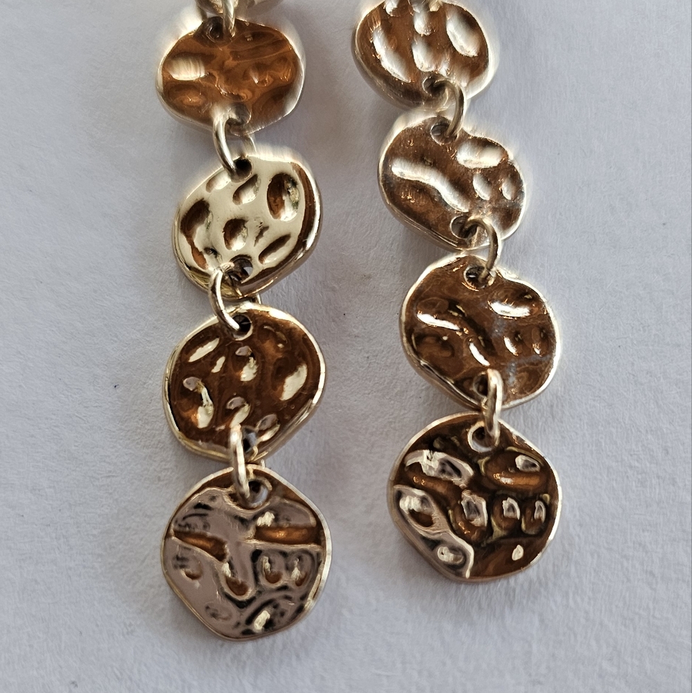 Designer Gold Round Texture Dangle Earrings - Picture 2 of 5